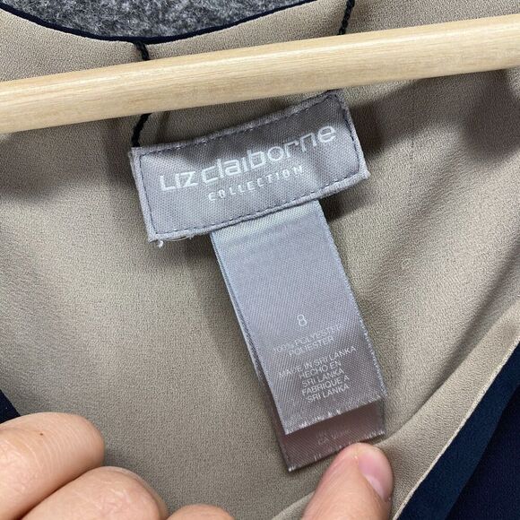 5/$45 Liz Claiborne Blouse Women 8 Blue Sleeveless Wide Strap Round Neck - Picture 7 of 8